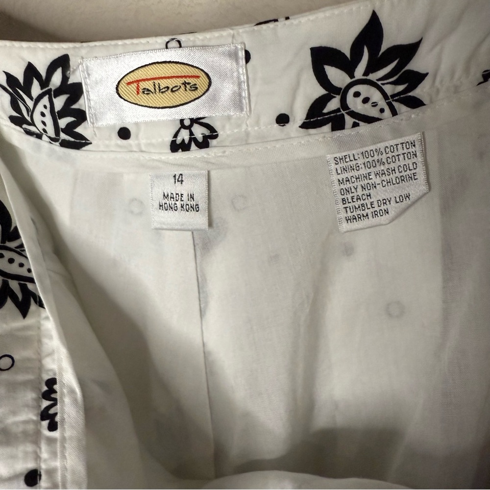 Talbots Paisley Print Skirt A-line Beaded Pleated White & Black Women’s Size 14 - Picture 9 of 9